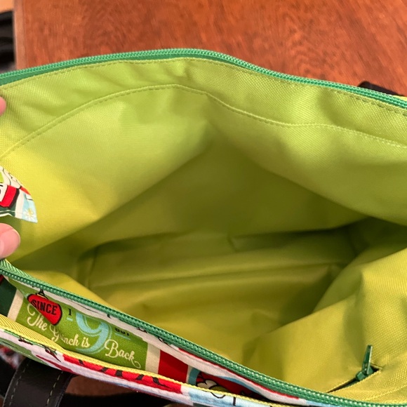 NWOT Handmade Grinchmas Themed Satchel Bag -Green, Red & trimmed in Black. - Picture 7 of 13